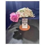 Hat - Antique Pillbox Hat with Pink Rose & other smaller flowers