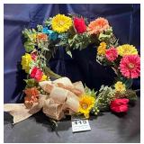 Summer Wreath with Cream Bow & Bright Flowers