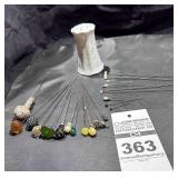 Antique Porcelain Hatpin Holder with Hat Pins