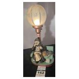 Vintage / Antique Old Sailor with his dog on a bench Lamp - Etched Glass