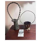 Antique / Vintage Baskets - 1 - Metal Funeral Basket & 1 Wicker Funeral Basket