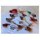 12- Vintage Glass Birds w/ Clips