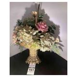 Antique Funeral / Flower Basket w/ Silk Flowers