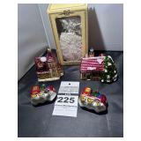 Vintage Christmas Ornaments (4) Trains & Buildings Glass