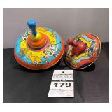 2 - Ohio Art Litho Spinning Tops (1950)