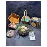 2 - Woven Baskets, Tin, Valentin Paper Box, Bird Nest, Coaster