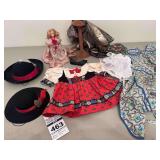 2 Kids Black Felt Hats, Vintage Doll, Doll German Dress, Antique Apron, Antique Shoe, Hat Display, Scarf