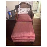 French Style Bergere Cane Lounge Chair w/ Foot Rest / Ottoman