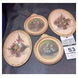 4 - Pictures (2 Three Dimensional Arrangements in carved frames,  & 2 - Small Oval Floral Prints in Ornate Frames