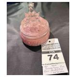Antique Scottie Dogs Pink Glass Powder Box with Powder
