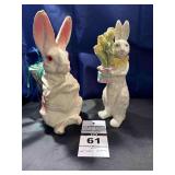 2 - Rabbits: 1 - Glitter Easter Bunny holding basket with yellow flowers.  1- Papier-mache Easter Bunny Container