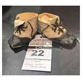 Antique Victorian Black & White High-Top Lace Up Baby Shoes