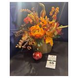 Fall / Halloween Décor - Christopher Radko "Junior Jack" Hand blown Ornament & Fall Floral Arrangement in Wooden Box
