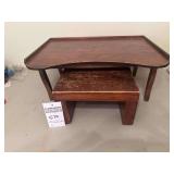 Small Wooden Stool (6 1/2" x 11 1/4") & Antique Standing / Folding Tray (21" x 15 x 9 1/4")