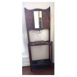 Antique Oak Hall Tree with Mirror & Hooks
