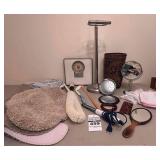 Bathroom Items, Wicker Basket, Scale, Mirror,