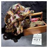 Antique Wood Box with Ribbons & Bows