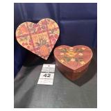 2 - Vintage Hand Painted Heart - Shaped Trinket or Jewelry boxes