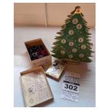 Vintage Christmas Tree Box, Mickey Mouse Cards, Baby Shoe Box, Carrom Rings Game