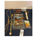 Assorted Native American Style Knives, Jewelry, and Sewing Awl