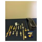 Assorted Wristwatches and Pocket Watches with Ammo Box