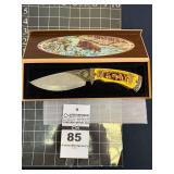 Carved Bear and Cub Collectible Fixed Blade Knife with Original Box