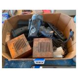 Box Lot with Waypoint Spotlight, Exide Battery Charger, and Vehicle Window Switch