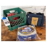 Sports Items: Basketballs, NASCAR Jacket, and Rome Casual Bag