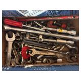 Box of Assorted Hand Tools - Wrenches, Sockets, and More