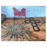 Metal Sun Wall Decor, Horseshoe Cross, and Hummingbird Floral Decor