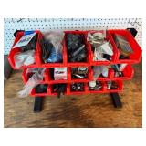 Assortment of Car Parts and Hardware in Storage Bins