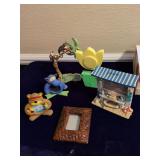 Home Decor, 4 Picture Frames, Monkey Statue and Foam Flower