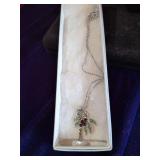 Palm Tree Pendant Necklace with Green and Aurora Borealis Crystals.