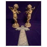 2 Gold Angel Statues 14” and Angel Wall Art