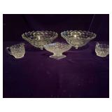 Indiana Glass Pineapple and Floral Compote Dish, Anchor Hocking Cubist Salt, Pepper and 2 Footed Bowls