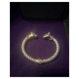 Silver Cable-Style Cuff Bracelet with Ornate Tips and Gold Accents