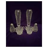 Anchor Hocking - 2 Bud Vases, Salr and Pepper Shakers and Creamer and Sugar Bowl