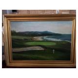 31”x43” Gold Framed Golf Picture - Oil on Canvas