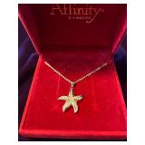 Silver Starfish Pendant with Gold and Diamond Accents