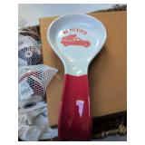 Box of New Items, Spoon Rest, Cheese Board with Knife, Owl Plate with Salt and Pepper Owls, Necklace