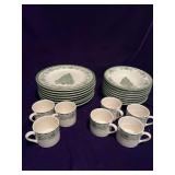Staffordshire Engravings - Yuletide - 8 Dinner Plates, 8 Bowls and 7 Cups