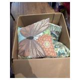 Box of Throw Pillows and 2 Afghans