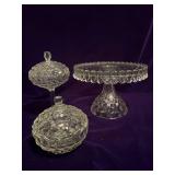 Anchor Hocking - 2 Covered Dishes and a 10” Cake Plate on Stand