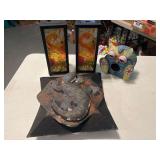 2 Flamingo Lanterns, Owl Bird House and Lizard Wall Hanging