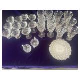 Vintage Fostoria American - 6 Tea Glasses, 6 Water Goblets, 5 Champagne Glasses, 6 Sherbet Cups and 6 Plates