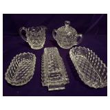 Anchor Hocking - 6” Relish Dish, 8” Relish Dish, Butter Dish, Creamer and Sugar