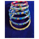 6 Cloisonné Enamel Bangle Bracelets with Floral Designs