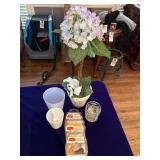 Potted Faux Hydrangea, Wax Melts, Candle Holder and Flower Pots