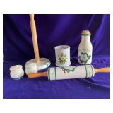 Magnolia Accessories-Rolling Pin, Paper Towel Holder Utensil Holder, Milk Jug and Salt and Pepper Shakers