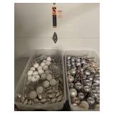2 Totes of Silver Christmas Ornaments